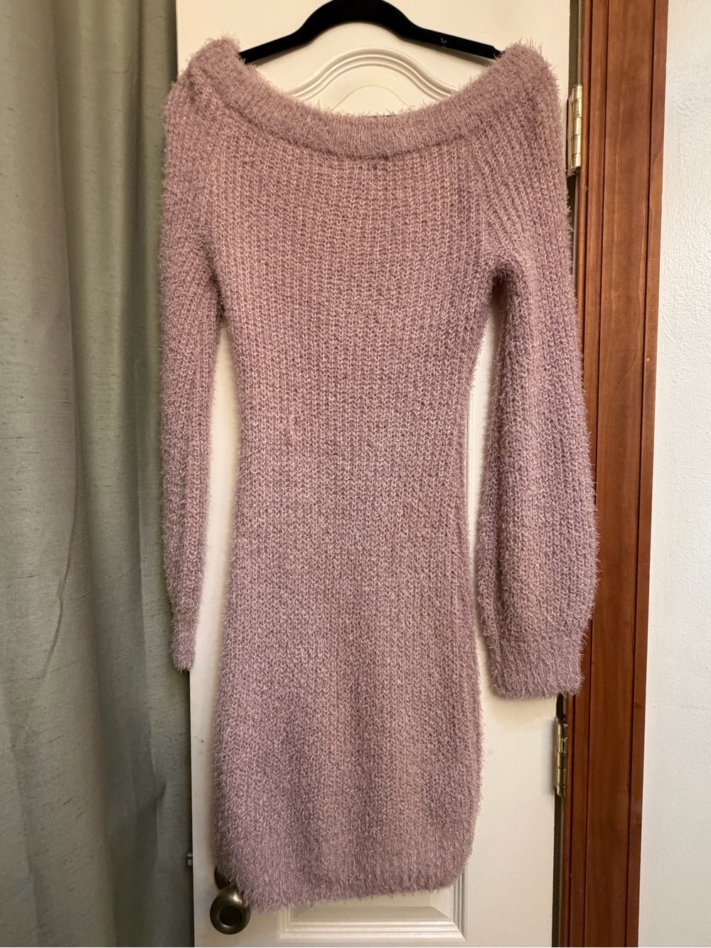 Almost Famous Fuzzy Knit Off Shoulder Sweater Dress Blush Pink Women’s Medium